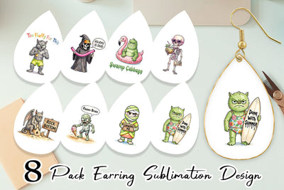 Earring Grumpy Summerween Monster Watercolor Sublimation artnoy 
