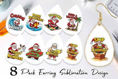 Earring Grumpy Surfer Santa Sarcastic Quotes Sublimation artnoy 