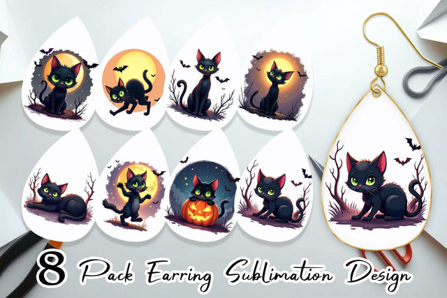 Earring Halloween Cat Glow Sublimation artnoy 