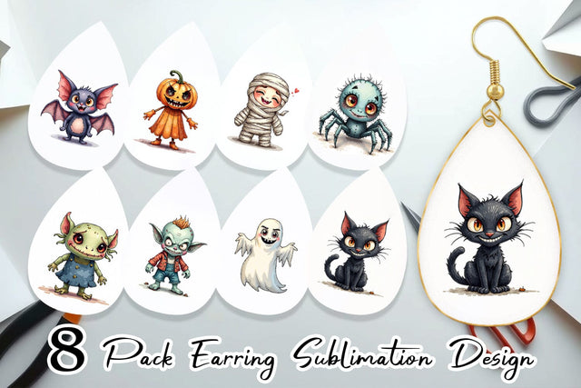 Earring Halloween Characters Watercolor Sublimation artnoy 