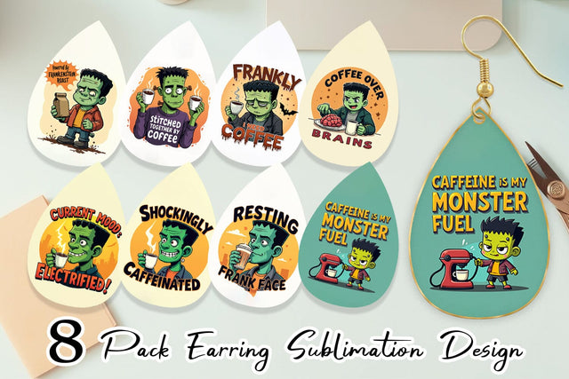 Earring Halloween Frankenstein Coffee Sublimation artnoy 