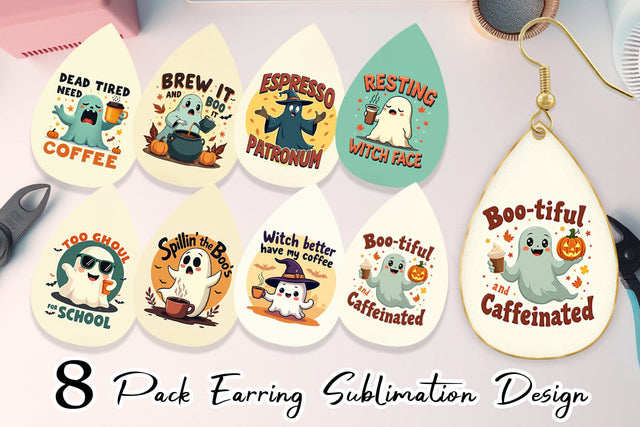 Earring Halloween Ghost Coffee Sublimation artnoy 