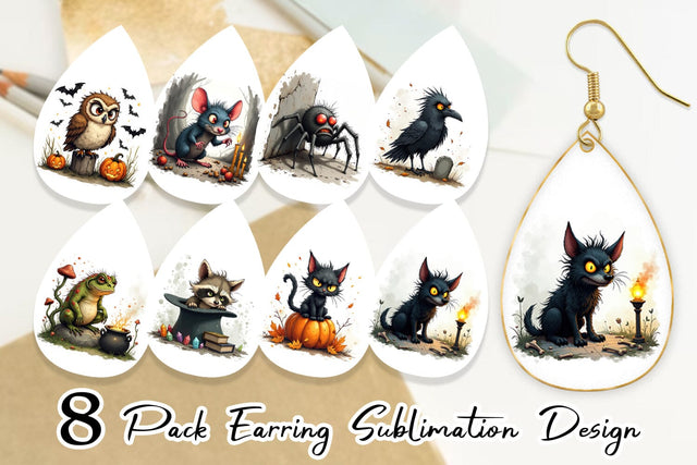 Earring Halloween Grumpy Critters Sublimation artnoy 