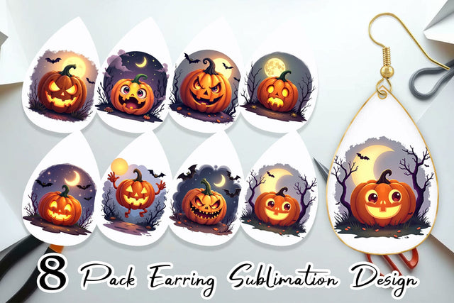 Earring Halloween Jack Lantern Sublimation artnoy 