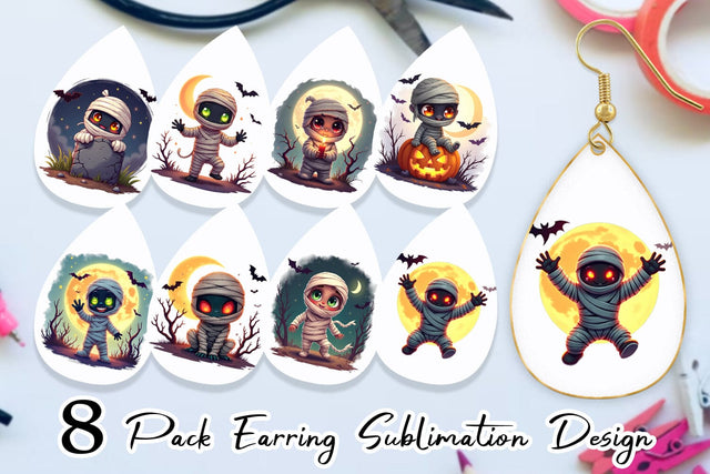 Earring Halloween Mummy Wrap Sublimation artnoy 