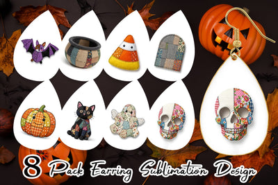 Earring Halloween Patchwork Folk Art Sublimation artnoy 