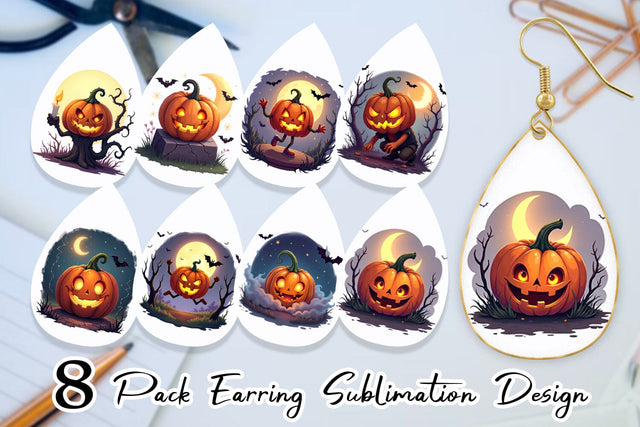 Earring Halloween Pumpkin Gleam Sublimation artnoy 