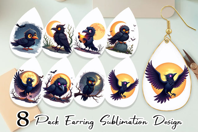 Earring Halloween Raven Shadow Sublimation artnoy 