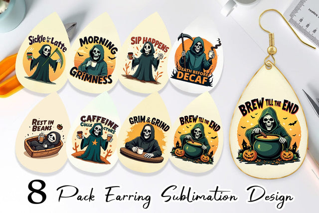 Earring Halloween Reaper Coffee Sublimation artnoy 
