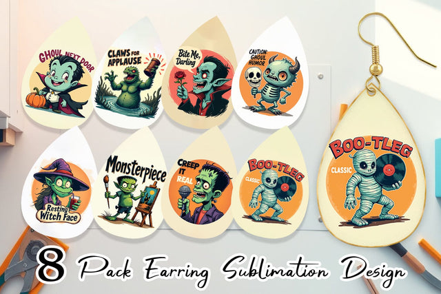 Earring Halloween Retro Monster Sublimation artnoy 