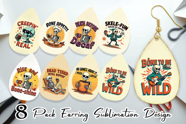 Earring Halloween Skeleton Coffee Sublimation artnoy 