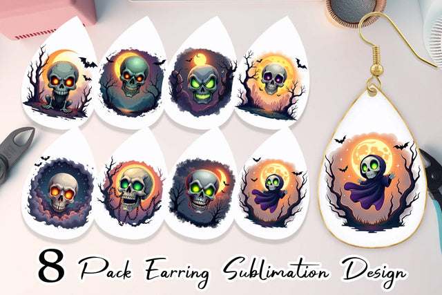 Earring Halloween Skull Glow Sublimation artnoy 