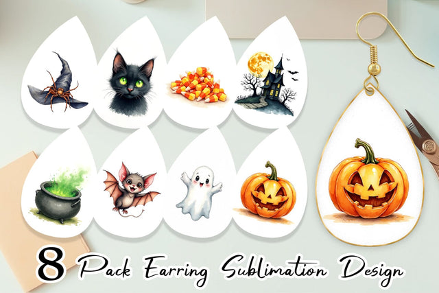 Earring Halloween Wonders Watercolor Sublimation artnoy 