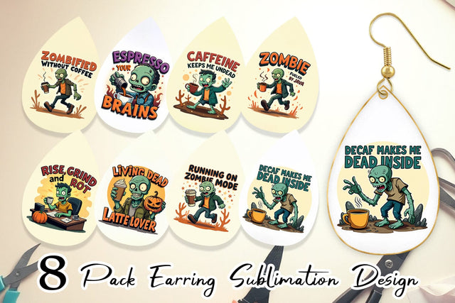 Earring Halloween Zombie Coffee Sublimation artnoy 