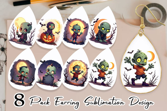 Earring Halloween Zombie Stumble Sublimation artnoy 
