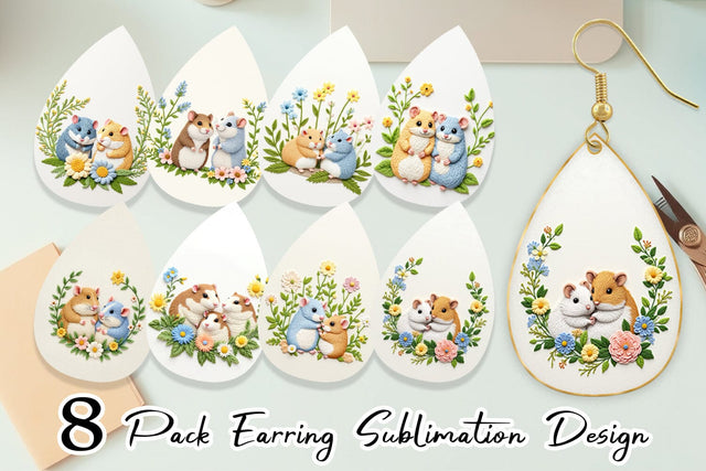 Earring Hamster Embroidery Sublimation artnoy 