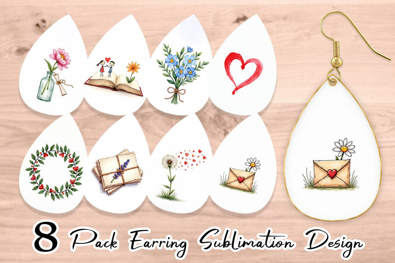 Earring Handmade Valentine Blooms & Notes Watercolor Sublimation artnoy 