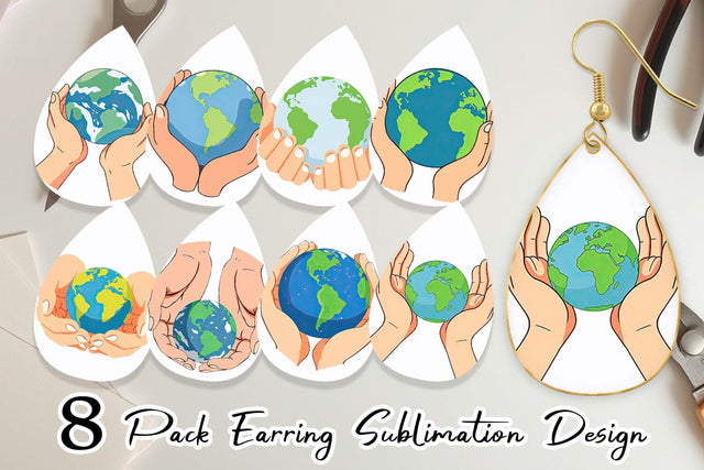 Earring Hands Holding Earth Sublimation artnoy 