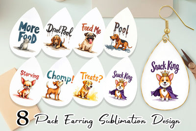 Earring Hangry Dog Food Lover Watercolor Sublimation artnoy 