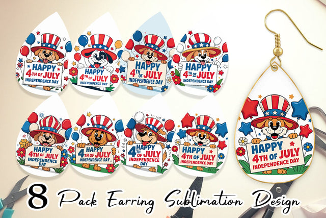 Earring Happy 4th of July Dog Sublimation artnoy 