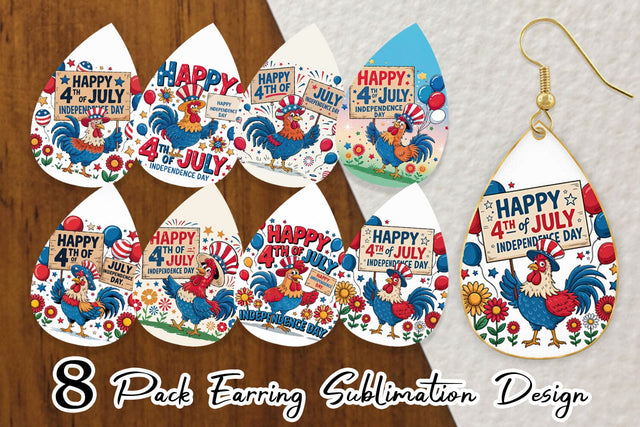 Earring Happy 4th of July Rooster Sublimation artnoy 