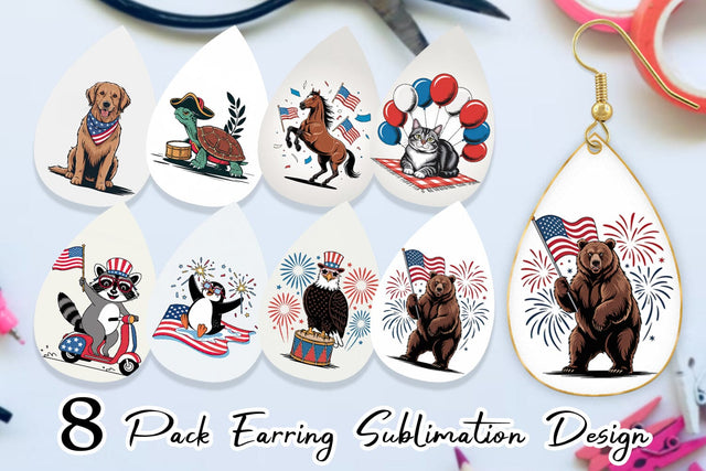 Earring Happy 4th of July Sublimation artnoy 