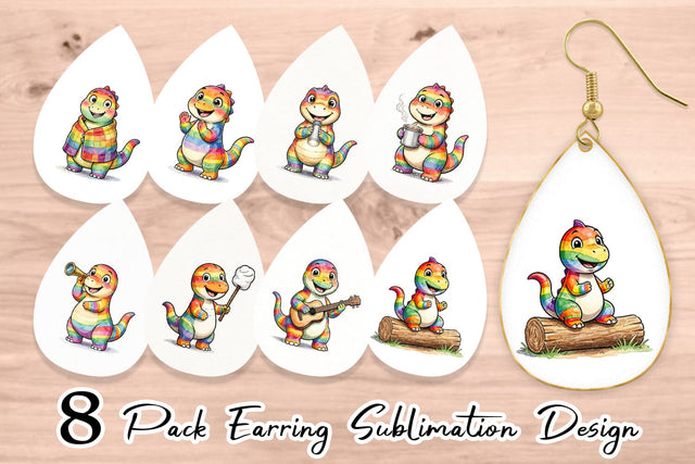 Earring Happy Campfire Dino Watercolor Sublimation artnoy 
