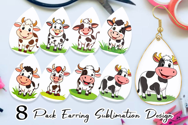 Earring Happy Cow Face Sublimation artnoy 