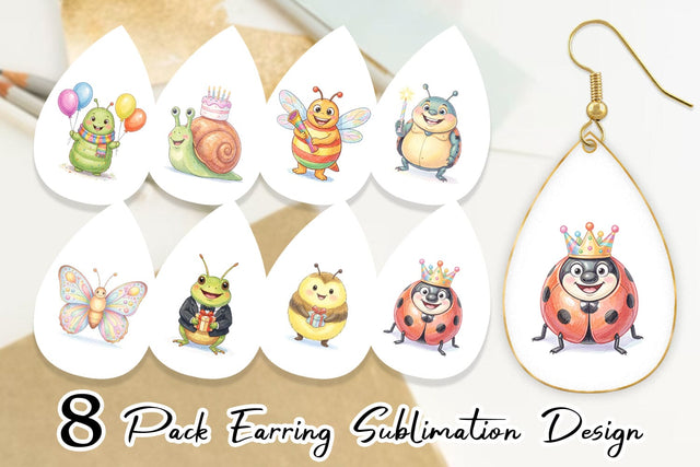 Earring Happy Round Garden Birthday Watercolor Sublimation artnoy 