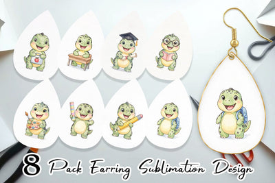 Earring Happy School Dino Pal Watercolor Sublimation artnoy 