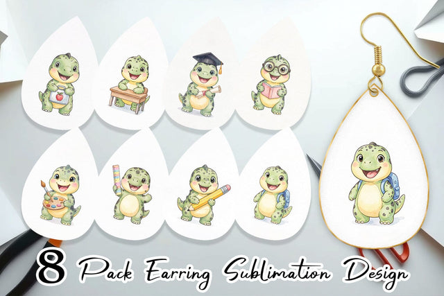 Earring Happy School Dino Pal Watercolor Sublimation artnoy 