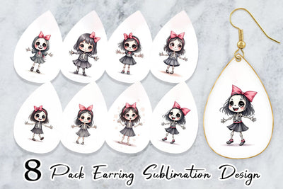 Earring Happy Skeleton Girl Sublimation artnoy 