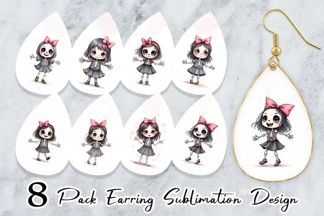 Earring Happy Skeleton Girl Sublimation artnoy 