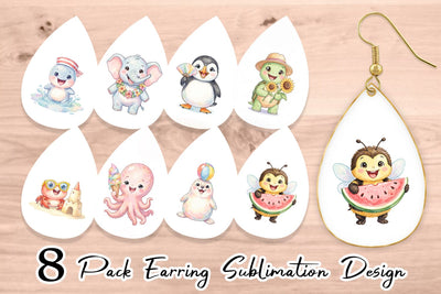 Earring Happy Summer Animals Watercolor Sublimation artnoy 
