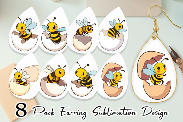 Earring Hatching Baby Bee Sublimation artnoy 