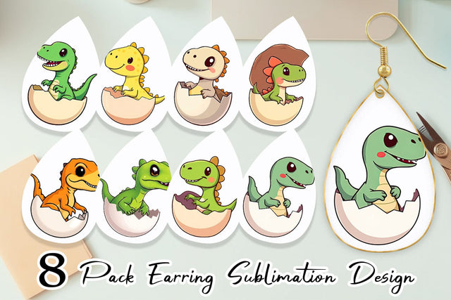 Earring Hatching Baby Dinosaur Sublimation artnoy 