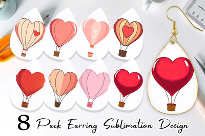 Earring Heart Hot Air Balloon Sublimation artnoy 