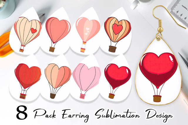 Earring Heart Hot Air Balloon Sublimation artnoy 