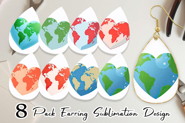 Earring Heart-Shaped Earth Sublimation artnoy 