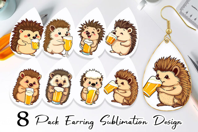 Earring Hedgehog Beer Day Sublimation artnoy 