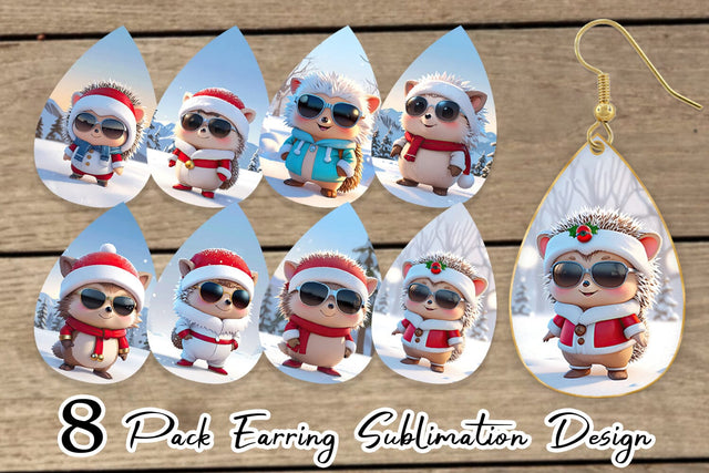 Earring Hedgehog Christmas Sublimation artnoy 