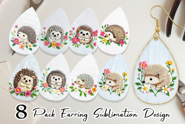 Earring Hedgehog Embroidery Sublimation artnoy 