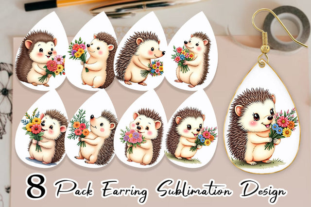 Earring Hedgehog Spring Bouquet Sublimation artnoy 