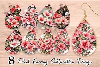 Earring Hibiscus Pattern Sublimation artnoy 