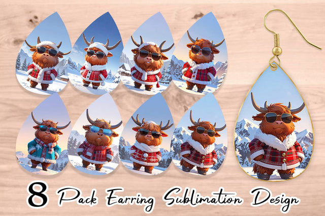 Earring Highland Cow Christmas Sublimation artnoy 