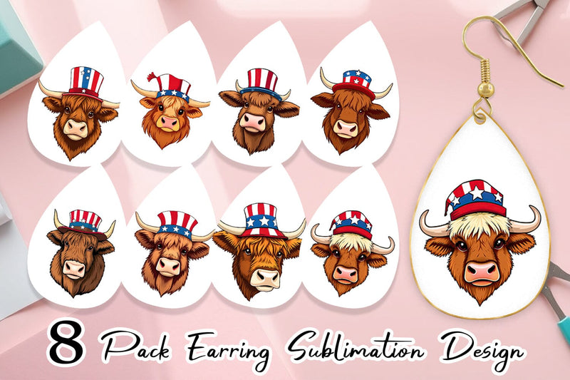 Earring Highland Cow Patriotic Sublimation artnoy 