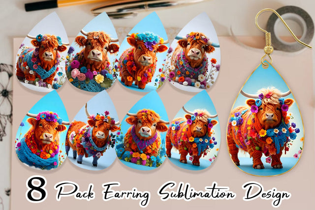 Earring Higland Cow Easter Sublimation artnoy 