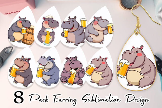 Earring Hippopotamus Beer Day Sublimation artnoy 