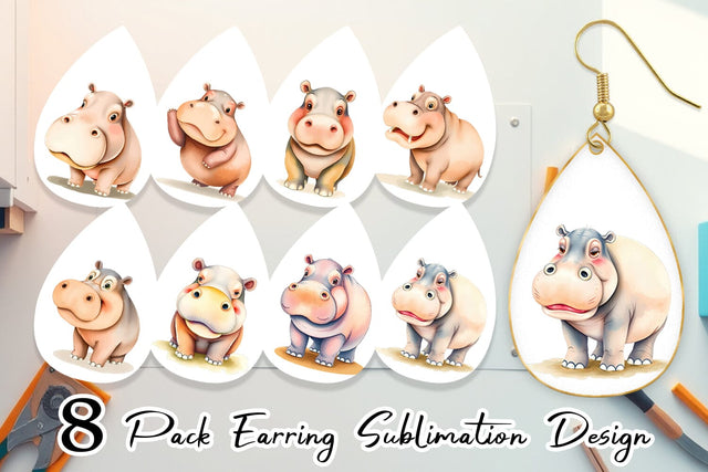 Earring Hippopotamus Wildlife Sublimation artnoy 