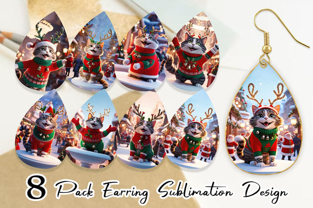 Earring Holiday Cat Christmas Sublimation artnoy 